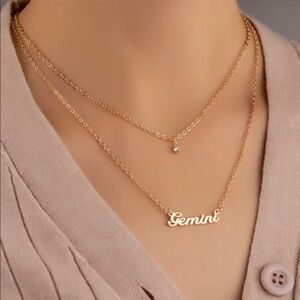 Gold Rhinestone & Gemini Layered Necklace